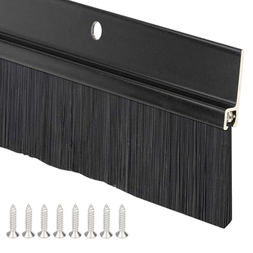 Guarnizione a spazzola in alluminio, guarnizione per porta con spazzola per porte, doppia installazione tramite colla e viti, lunghezza può essere tagliata (Nero)