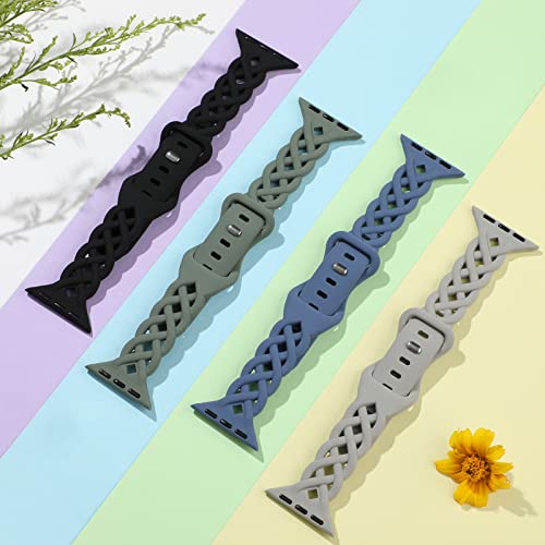 Image of Slim Silicone Bands Compatible with Apple Watch Band 40mm 38mm 41mm 44mm 45mm 46mm 49mm 42mm Women Floral Breathable Braided Lace Thin Sport Strap Replacement Wristbands iWatch SE Series 11 10 9 8 7 6 5 4 3 ultra 2