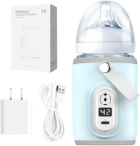 Portable Baby Bottle Warmer for Travel,Baby Milk Heat Keeper with LCD Display Portable Baby Bottle Warmer for Home Car Outdoor Use (Blue)