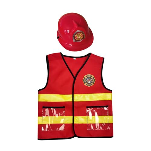 Uqezagpa Disfraz de bombero de Halloween para niños, cascos, chaleco, extintor, lavable, ropa de vestir para juegos de rol, accesorios de disfraz para niños