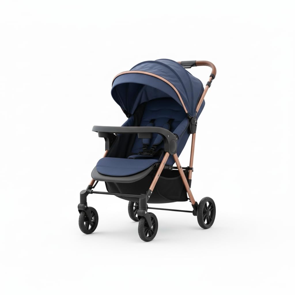 Safe-O-Kid Breez Baby Rubber Wheel Stroller/Pram with 1 Year Warranty (Latest Model - 2024) for New Born/Toddler/Kid for 0 to 3 Years Travel Friendly, 5 Point Safety Harness - Blue-image-18