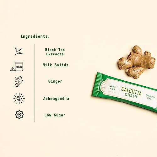 Image of Calcutta Chai Co - Masala Chai | Ginger Chai | Instant Tea Premixes | 30 Sachets | 420g | Pack of 2 | Made With Assam Tea | Added Natural Spices | Low Sugar