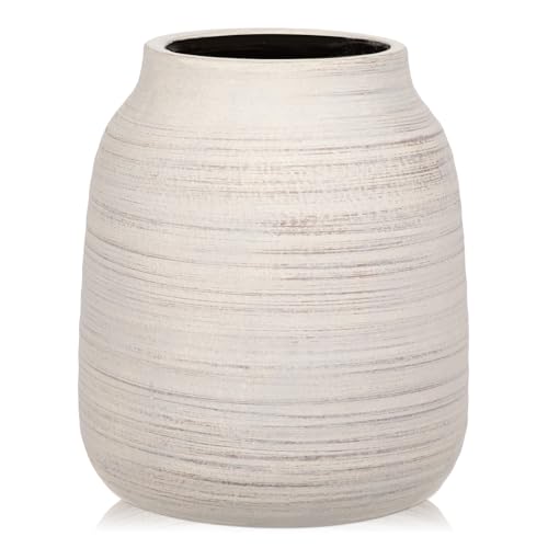 Briful Jarrón grande de cerámica de 21 cm para flores, jarrón rústico beige de 21 cm de alto, jarrones grandes de apertura de 4.7 pulgadas para pampas, plantas secas, flores frescas, decoración del