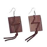 Pendientes colgantes de madera con cordón trenzado hechos a mano, aretes geométricos bohemios para mujer, joyería bohemia, L, Madera, Sin piedra preciosa