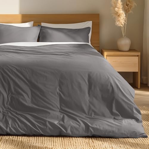 Bare Home 100% Organic Cotton King Duvet Cover Set - Crisp Percale Weave - Lightweight & Breathable...