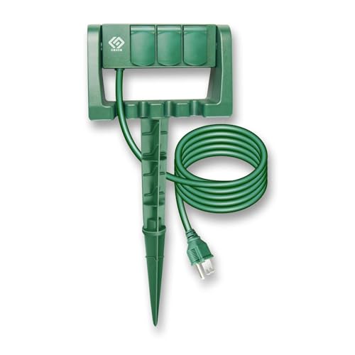 OSKOS Outdoor Power Stake, 3 Grounded Outlets with 90&ordm; Rotating Function and Safety Cover, 6FT...