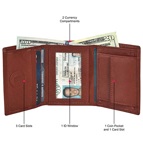 Image of Leatherboss Leather Boys Slim Compact Flap Id Coin Pocket Trifold Wallet, Burgundy