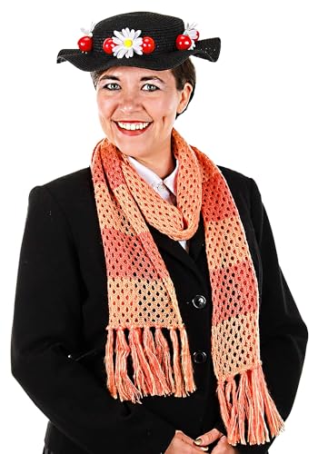 Disney Mary Poppins Classic Black Hat and Scarf - Woven Straw Hat with Plastic Cherries, Officially Licensed