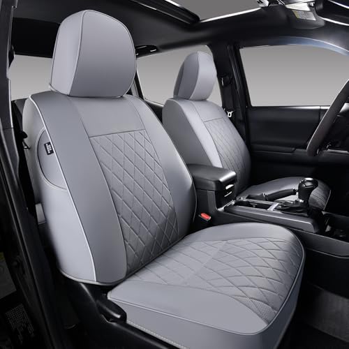 Image of Coverado Tacoma Leather Seat Covers, Front Car Seat Covers Custom Fit for 2016-2023 Toyota Tacoma Double & Crew Cab, Covers Seat Protector for Tacoma Accessories (Gray)