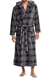 Del Rossa Men's Fleece Robe, Long Hooded Bathrobe, Large XL Grey Plaid (A0125R40XL)