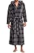 Del Rossa Men's Fleece Robe, Long Hooded Bathrobe, Large XL Grey Plaid (A0125R40XL)