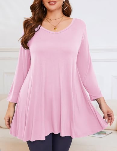 Image of LARACE Tunics 3 /4 Sleeve Plus Size Tops for Women V Neck Loose Fit Flowy Clothing for Leggings