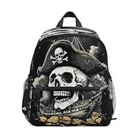 ALAZA Toddler Backpacks for Boys Girls Skeleton Pirate Gold Coin Kids Backpack with Chest Clip and Name Tag,M