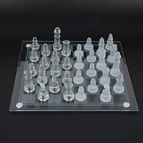 Échecs en cristal de verre poli 25x25 cm avec un plateau dépoli élégant