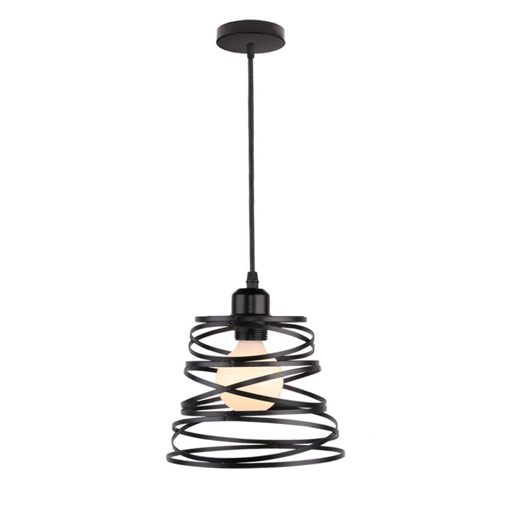 WEZXRLZNE Modern Indoor Single Head Pendant Lamp Personality Creative Metal Chandelier Fixture Energy E27 Ceiling Hanging Light Semi Flush Mount Ceiling Lighting for Bedside(Black)