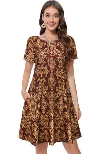 Image of Summer Dresses for Women Casual Tshirt Short Sleeve Floral Sundress Beach Cover Ups with Pockets 2026