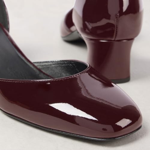 Women's Comfort Chunky Heel Square Toe Ankle Strap Pumps with Buckle Fashion Patent Closed Toe D'Orsay Wedding Party Dress Block Heel Shoes for Women Burgundy Size 94