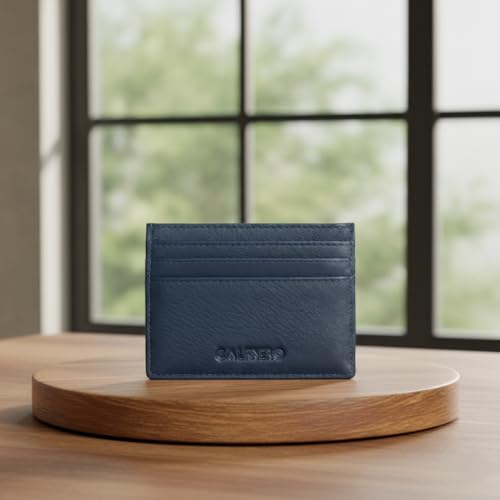 Image of Calfnero Genuine Leather Card Holder-Multiple Card Holder with ID Slots-Navy Leather Card Case