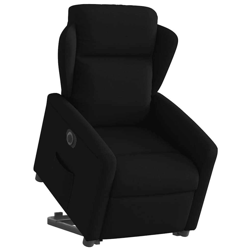 Sillón elevador reclinable eléctrico negro de tela con función de elevación y reclinación automática a 135 grados para un asiento cómodo y estable