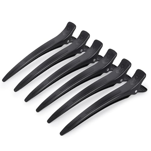 AIMIKE Extended Sectioning Hair Clips w/Built-in Silicone Band 4.8 No-Crease Non-Slip Hair Styling Clips for Thick Long Hair Blow Drying Hair Rollers Rust-Free 6 Pack Black Duckbill Clips