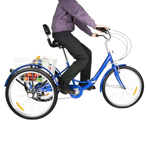 Lenjkyyo Triciclo Adulto 24 Pulgadas 7 Velocidades Bicicleta 3 Ruedas Trike Plegable Y Ajustable Con Cesta De La Compra Y Asiento Trasero, Bicicleta De Carga Para Personas Mayores Mujeres Hombres Azul Lenjkyyo Triciclo Adulto 24 Pulgadas 7 Velocidades Bicicleta 3 Ruedas Trike Plegable Y Ajustable Con Cesta De La Compra Y Asiento Trasero, Bicicleta De Carga Para Personas Mayores Mujeres Hombres Azul