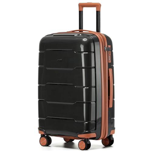 CRUW Medium 24" Checked Luggage 56x45x29cm + Expandable Hold Baggage (64/80 Liters) Polypropylene Suitcase TSA Approved Lock 8 Silent Spinner Wheels Lightweight Suitcases Airline-Approved Travel