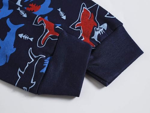 Image of Dolphin&Fish Boy Pajamas Toddler Kids Pjs Set Cotton Soft Clothes Sleepwear | Long Sleeve Elastic Cuffs,Stretch breathable,Dinosaur Space Print Options