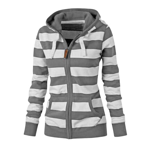 Womens Striped Zip Up Hoodie Spring Long Sleeve Jacket Casual Slim Fit Lounge Sweatshirts Outdoor Tops with Pockets