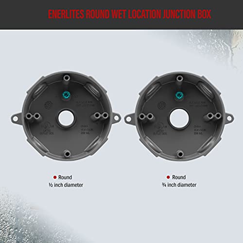 Enerlites 4” Diameter Round Weatherproof Outlet Box With Five 1/2-In Threaded Outlets, Round Outdoor Electrical Box, 5 Holes 0.50” Each, 2-Gang, 5.4” Height X 4.05” Length X 1.57” Depth, En4550 Grey #TOP4