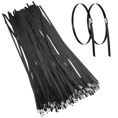50 pezzi Fascette Metalliche Autobloccanti, 300 X4.6 mm Fascette in Acciaio Inox, Rivestimento In PVC Nere Fascetta Metallica, per Legare Cavi, Tubi di Ferro,Tubo Flessibile, Recinzioni