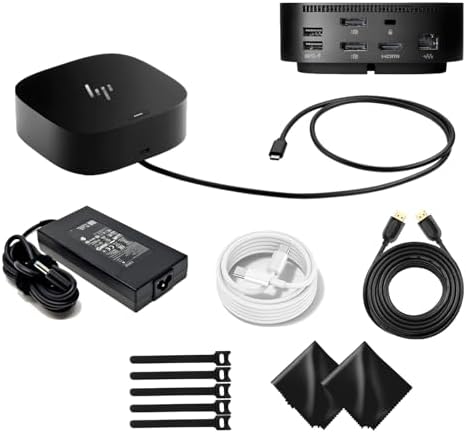 Genuine HP Docking Station for Laptop Dual Monitor and Charging Bundle-HP USB-C G5 Dock 5YH26AV#ABA with 120W AC Adapter, HDMI Cable & USB-C Cable & 2 x Fiber Cloth & 5 x Reusable Cable Ties image 3