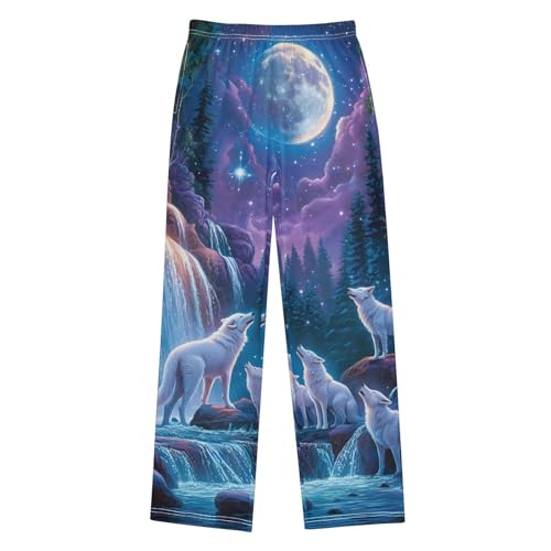 Pajama Pants Moon White Wolf Long Sleep Pants Lounge Bottoms