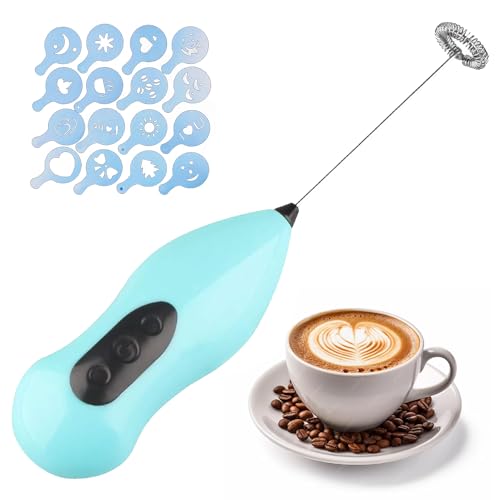Mini Batidora Espumador de Leche - 3 Velocidades + 16 Plantillas de Café - Mini Batidor de Leche, Removido Automatico de Cocina