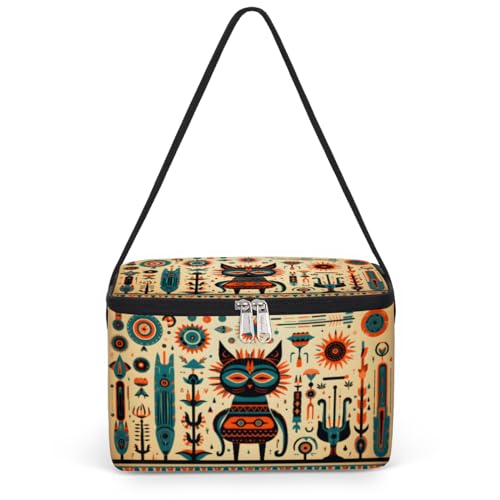 Ethnic Cat Lunch Bags for Women Men 9 Cans, Hot & Cold Food Delivery Bag Insulated Grocery Bag Insulated Lunch Box Traditional Cooler Bag for Office Work Picnic Beach
