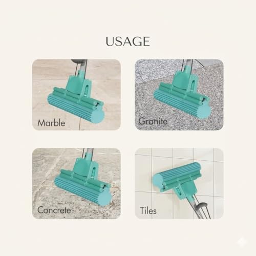 Image of Sponge Mop Squeeze Mop with Adjustable Telescopic Handle Squeegee Absorber PVA Sponge Floor Clean for Home, Kitchen & Bathroom Single Roller Both Sides Multicolor.