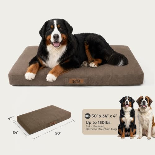 Image of Sytopia 50 Inch Indestructible Dog Bed for XXL Dogs, Waterproof Chew Proof Orthopedic Pet Mat for Crate with Machinne Wshable Cover, Great for Indoor Outdoor Use, Brown
