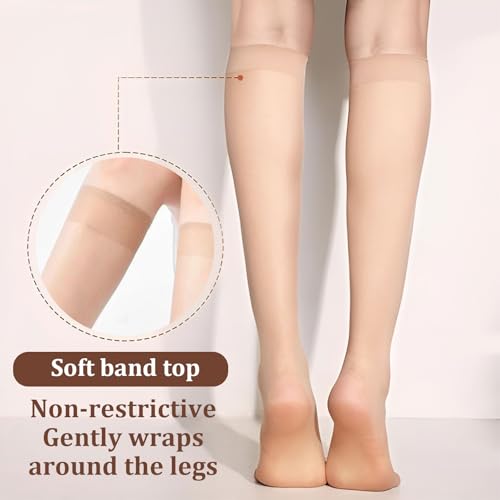 10 Pairs Sheer Knee High Stockings for Women, Black Nude Knee High Hose Nylons Pantyhose4