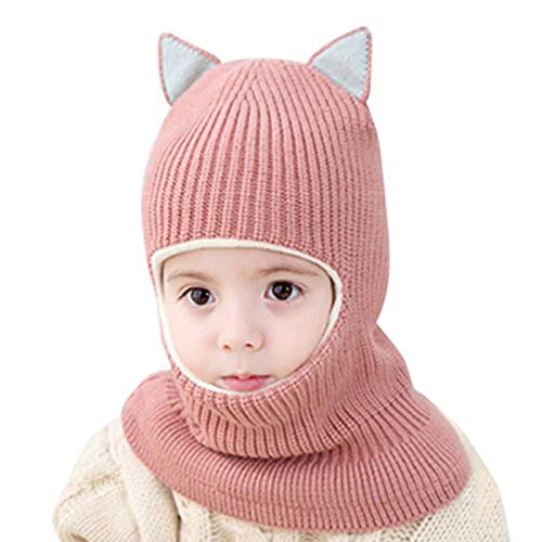 Gosear Toddler Girls Winter Hat, Baby Knit Hat, Baby Girls Winter Hat, Thick Scarf Earflap Hood Scarves Skull Caps