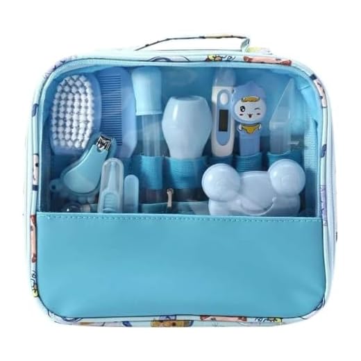 Kit Higiene Bebe - Estojo Cuidado Bebe com 13 em 1 - Bolsa Bebe Organizada e Completa com Tesoura, Pente para Bebe, Termometro, Cortador de Unhas, Lixa de Unhas e outros - Livre de BPA - Linha Premium (Kit Azul)