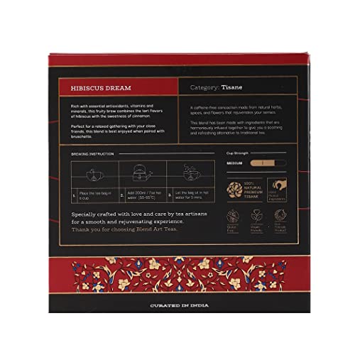 Image of Blendart Hibiscus Tea Loose Leaf Herbal Tisane Tea Natural Flavour for Improves Heart and Health Lowers Cholesterol and Uplifts Mood Great for Iced or Hot Brewed - 15 Tea Bags