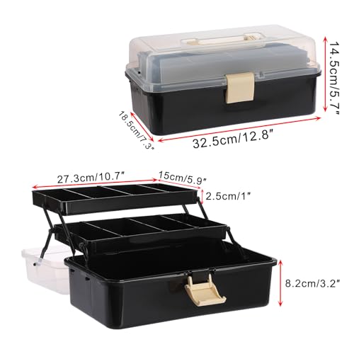 Image of BTSKY 3-Layer Plastic Dividing Storage Box Craft Organizer and Storage | Portable Handled Art Supply Organizer with Adjustable Spacers Multipurpose Home Utility Box for Medicine Sewing(Black+Beige)