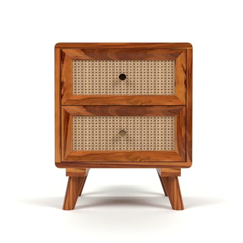 Image of Sheesham Wood Multipurpose Nightstand Small Side Table for Small Spaces End Table Bedside Tables with 2 Drawer & Shelf Storage for Living Room Bedroom (Design 2)