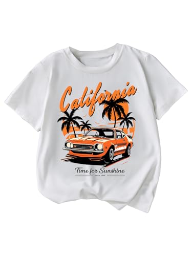 Image of RoseSeek Girl's Graphic Drop Shoulder Star Print Tee Tops Short Sleeve Crew Neck Summer Shirts