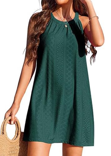 Vestido de Playa para Mujer Sin Mangas Cuello en V con Bolsillos Suelto Ropa de Baño Mujer Suelto Vestido de Playa Gasa Ropa de Baño con Borla Verano Traje de Baño Bikini Cover Up
