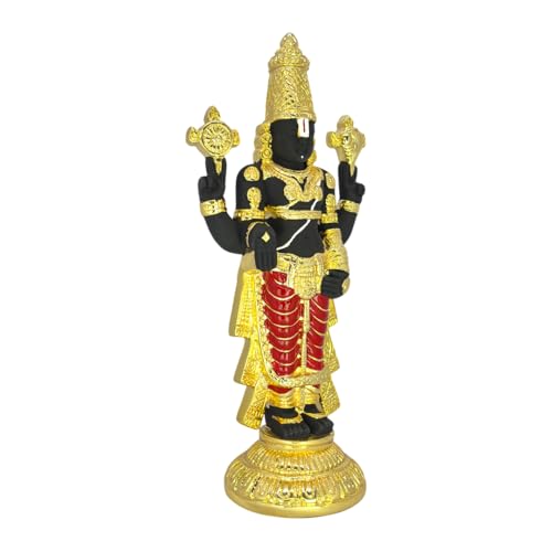 Image of Gold Plated Standing Balaji Idol |Lord Venkateswara Statue for Home Temple |Decorative Showpiece |Tirupati Balaji Murti for Pooja Room |Positive Energy & Festive Gifting |8.75 x 7 x 18.75 cm