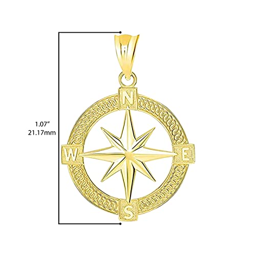 14K Yellow Gold Nautical Compass Charm Pendant - Choice of Metal - Image 4