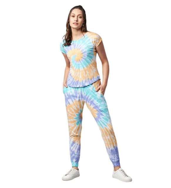 Women's Cotton Tie And Dye Short Sleeve Tracksuit (Multicolor, 2XL)-PID65507-image-10