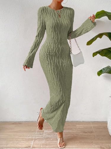 Narecte Fall Dresses for Women Long Sleeve Maxi Dress Backless Bodycon Dresses Casual Long Formal Dress2