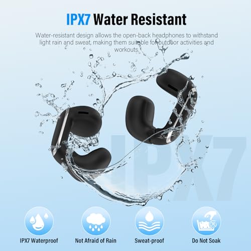 Image of Clip On Ear buds, Open Ear Headphones, Bluetooth 5.4 HiFi Stereo Clip Earbuds, 42H, LED Display Wireless EarBuds, Comfortable Lightweight, IP7 Waterproof Earphones, Earbud for Workout Running, Black