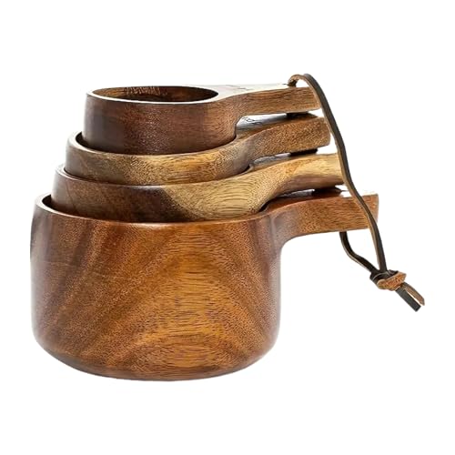 Juego De Tazas Medidoras De Madera - Kit De Cuchara De Madera De Haya De 15 Cm, Servidor De Sal De Azúcar En Grano De Café De Granja, Herramienta Multifunción Para Cazo De Miel, Vajilla De Cocina Rúst